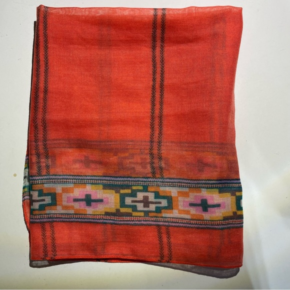 J. Crew red/coral and geometric border scarf - Picture 8 of 8